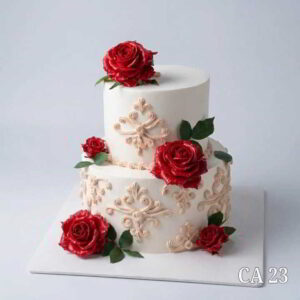 2 Tier Red Rose Wedding Cake CA23