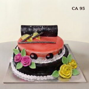 Two tier chocolate garnish and fondant decoration  cake CA95