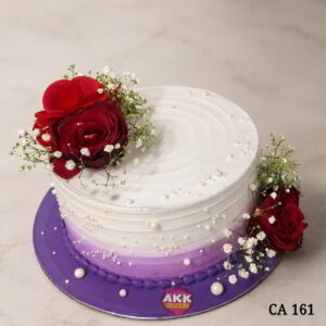 Rose and gypsy flower decoration round shape cake CA161