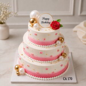 3tier faux balls and fondant rose decoration cake CA170