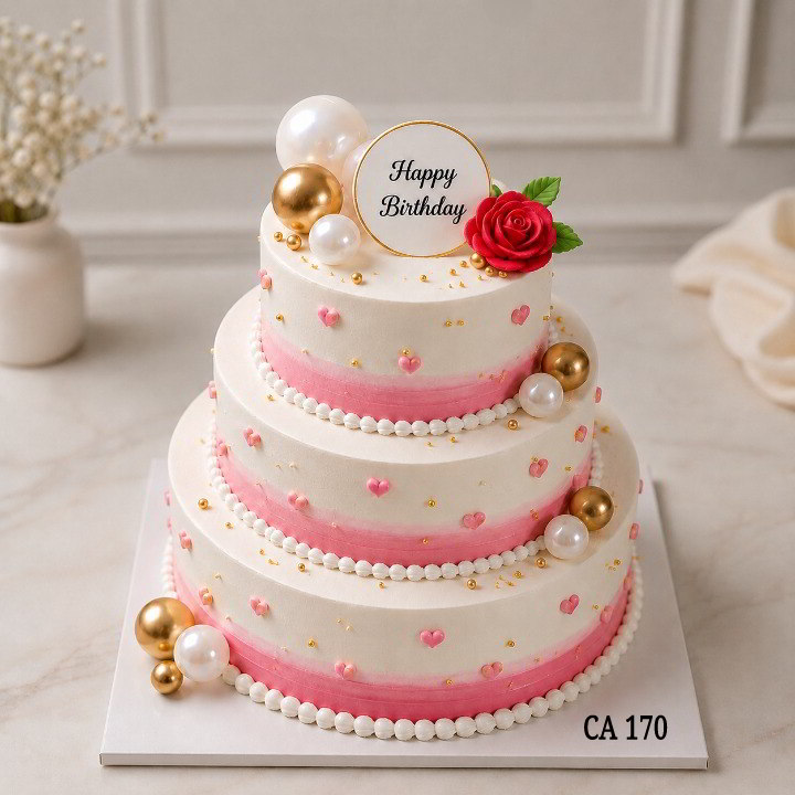 3tier faux balls and fondant rose decoration cake CA170