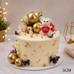 Butterfly, faux ball and rose decoration cake CA214