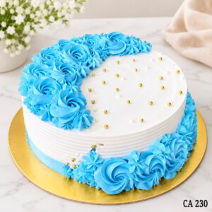 Sky blue and white colour combination cake CA230