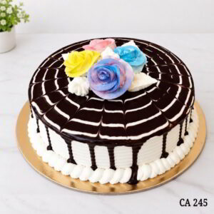 Cream flowers decoration chocolate cake CA245